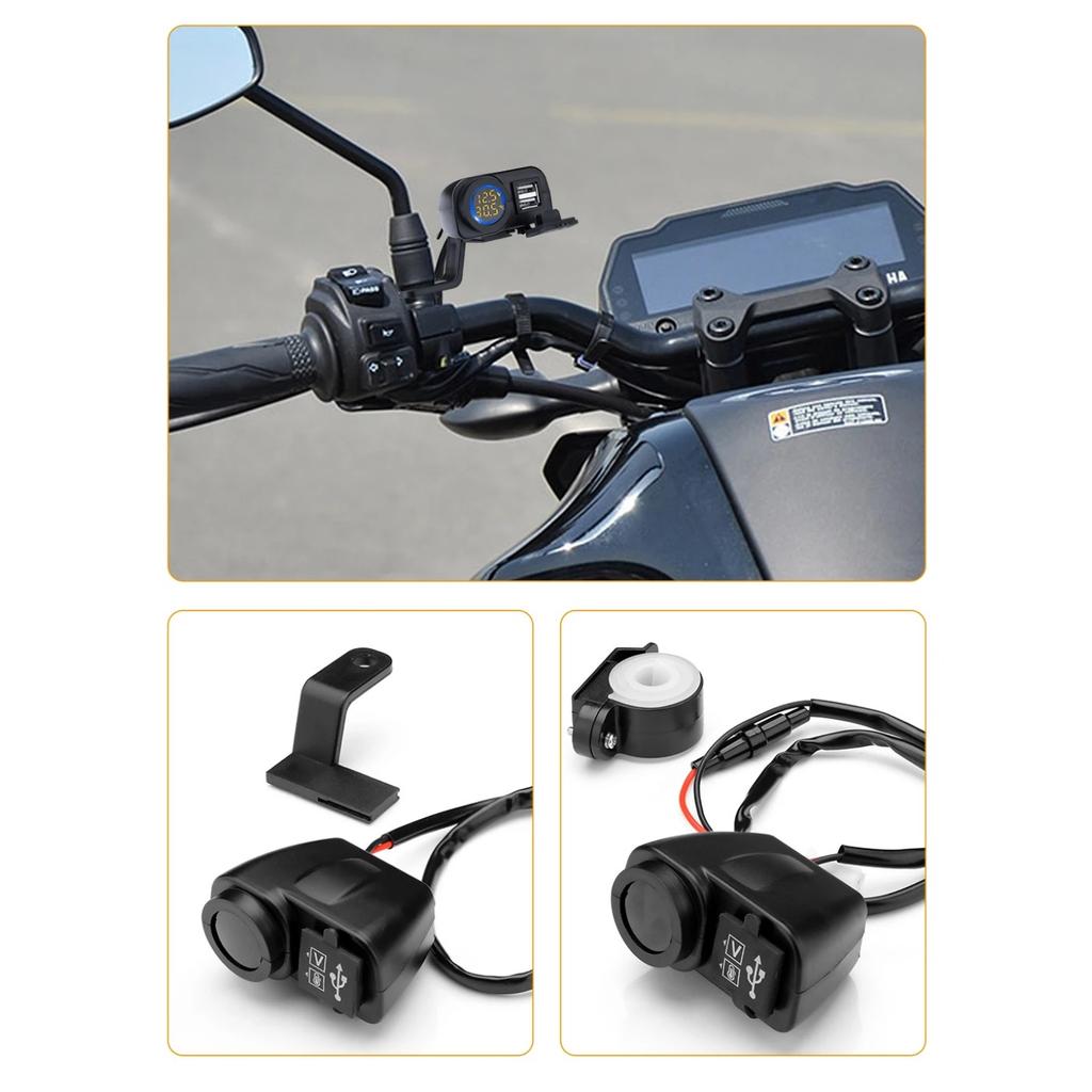 Nabíječka telefonu na motorku Digitální displej 36W QC3.0 Duální USB Rychlá nabíječka Adaptér voltmetru a teploměru pro mobilní telefon