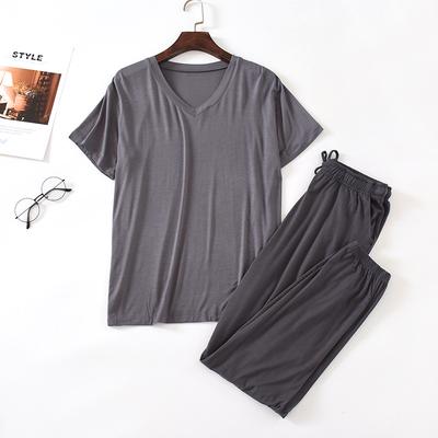 Men's Spring and Summer Thin Home Suit Set with V-neck Short Sleeved Top and Tapered Pants, Loose Oversized Air Conditioning Comfort Two-piece Set