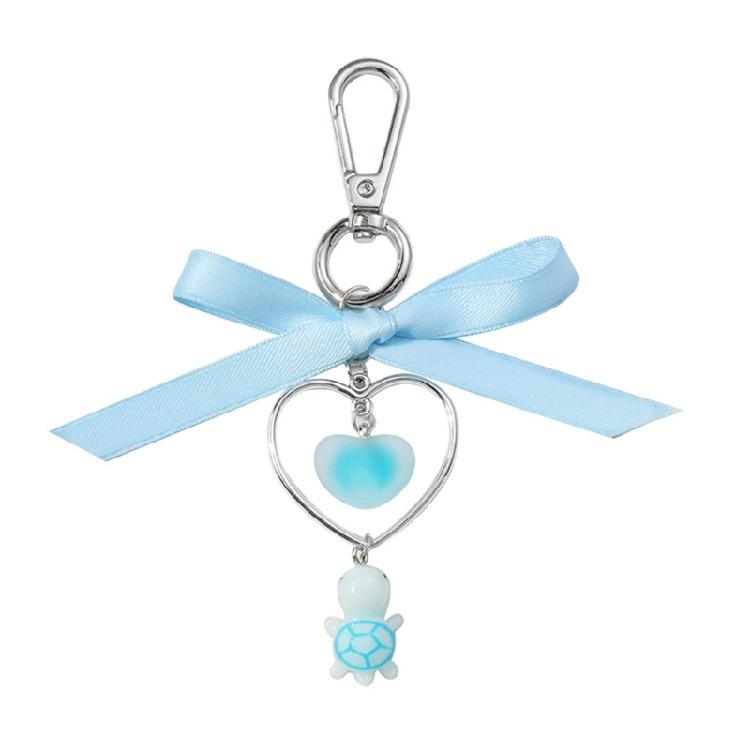 Versatile Ribbon Pearls Bowknot Key Rings with Turtles Pendant Charming Keychain Accessory for Backpacks and Purses