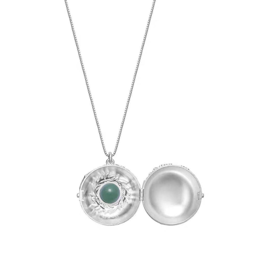 Wild Lily Double-Sided Embossed Pendant Necklace with Guardian Stone for Women