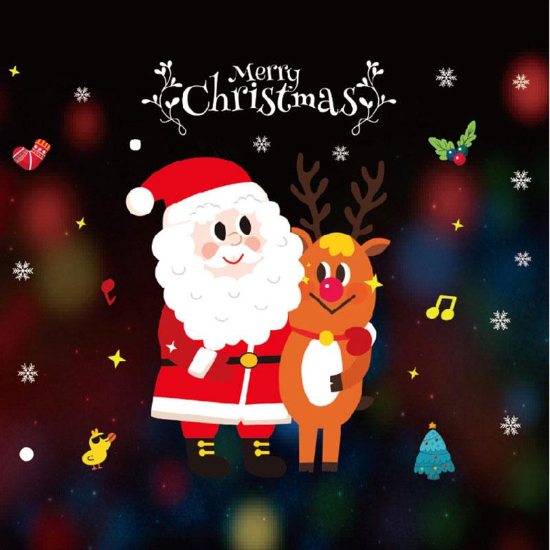 Christmas Window Stickers Happy New Year Decorative Glass Window Static Sticker Merry Xmas Santa Claus Shopping Center Ornament
