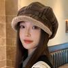 Autumn and Winter Retro Beret Plaid Plush Warm Plush Versatile Thickened Octagonal Hat Duck Tongue Painter Hat