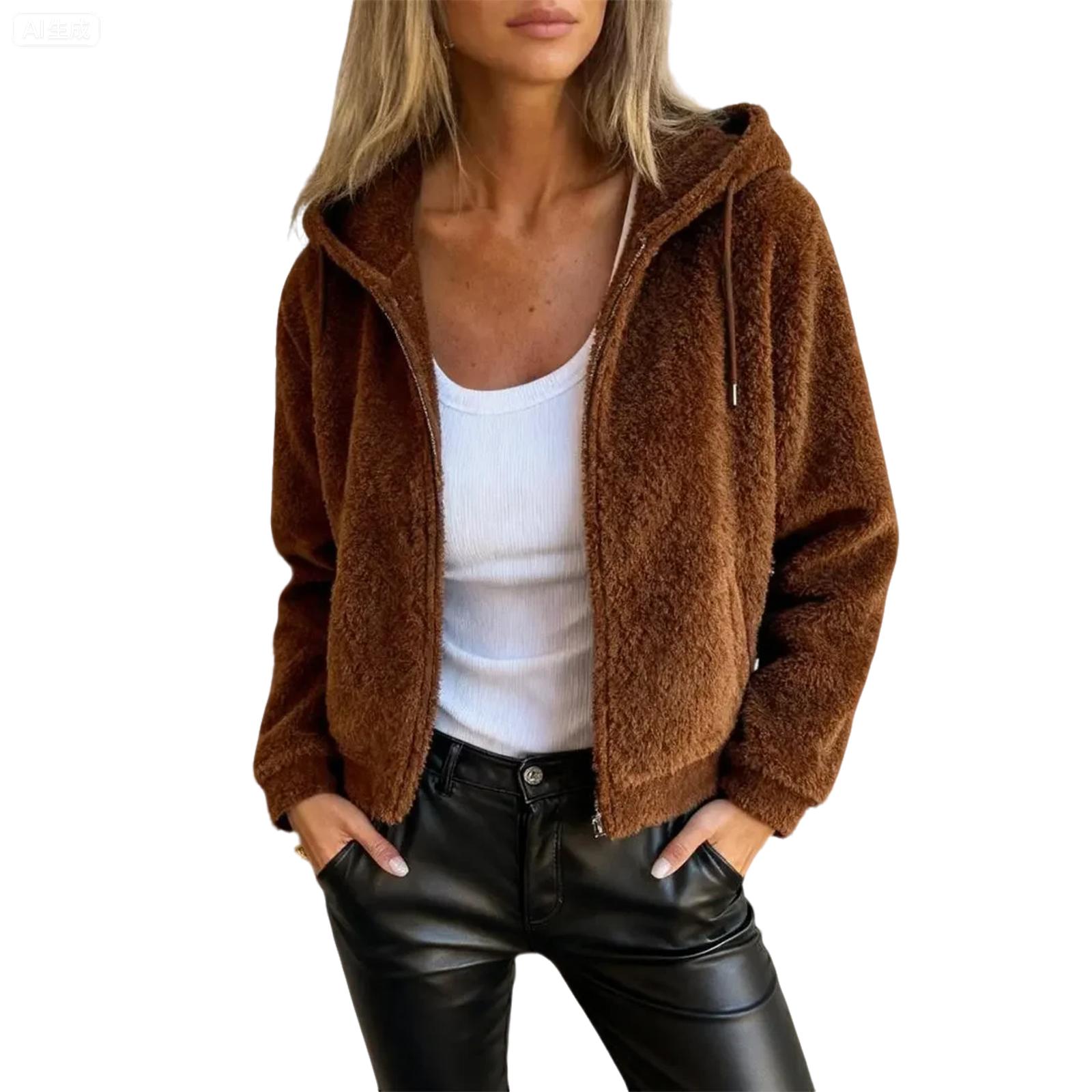 Women s Fashion Long Sleeve Color Top Long Sleeve Hooded Jacket L