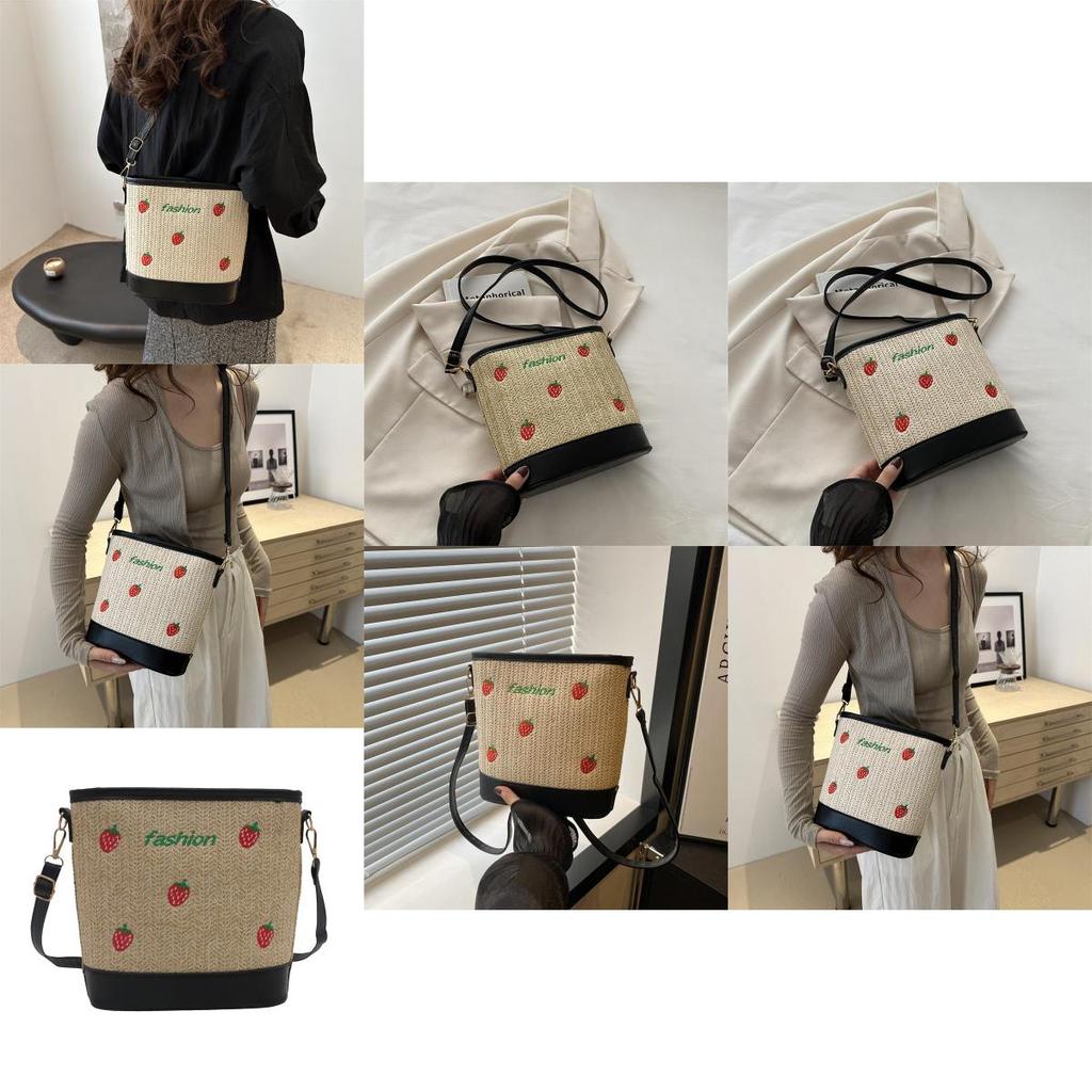 Trendy Chic Woven Bucket Bag For Women Summer Sling Tote Handbag With Soft Structure