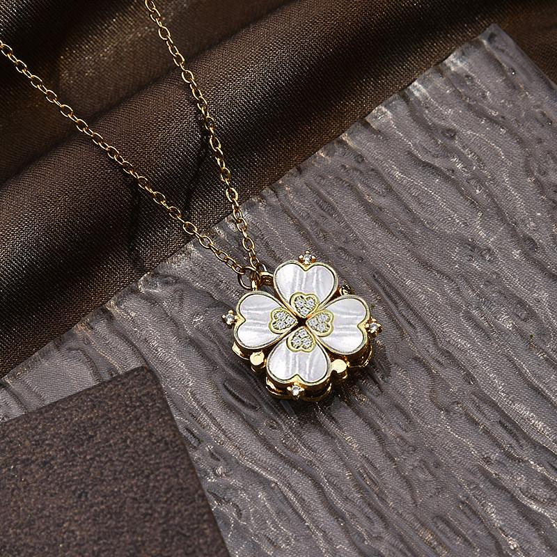 Elegant Titanium Steel Four Leaf Clover Heart Necklace For Women Short Luxurious Design Locking Chain Collar