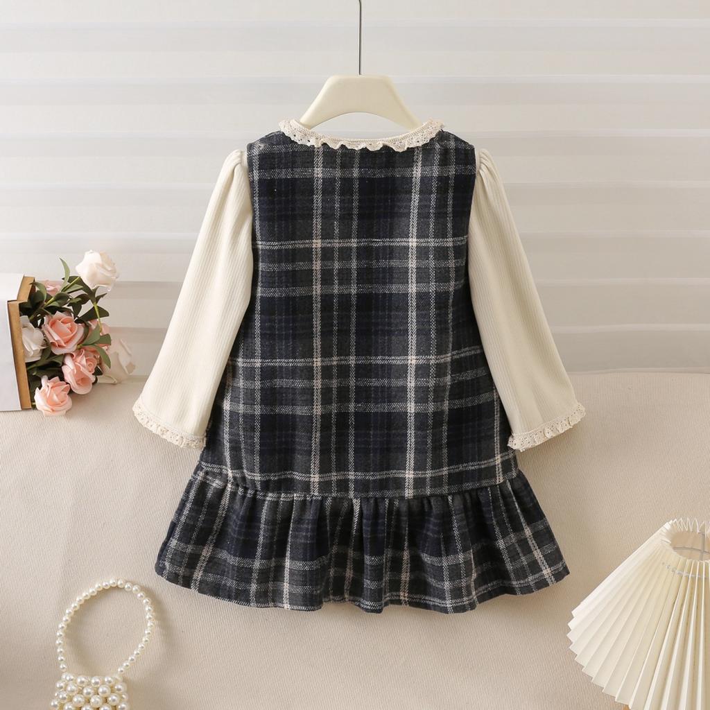 Girls' Outfit Spring and Autumn New Style Little  Style Plaid Skirt Baby Outfit Skirt Children's Two-Piece Set