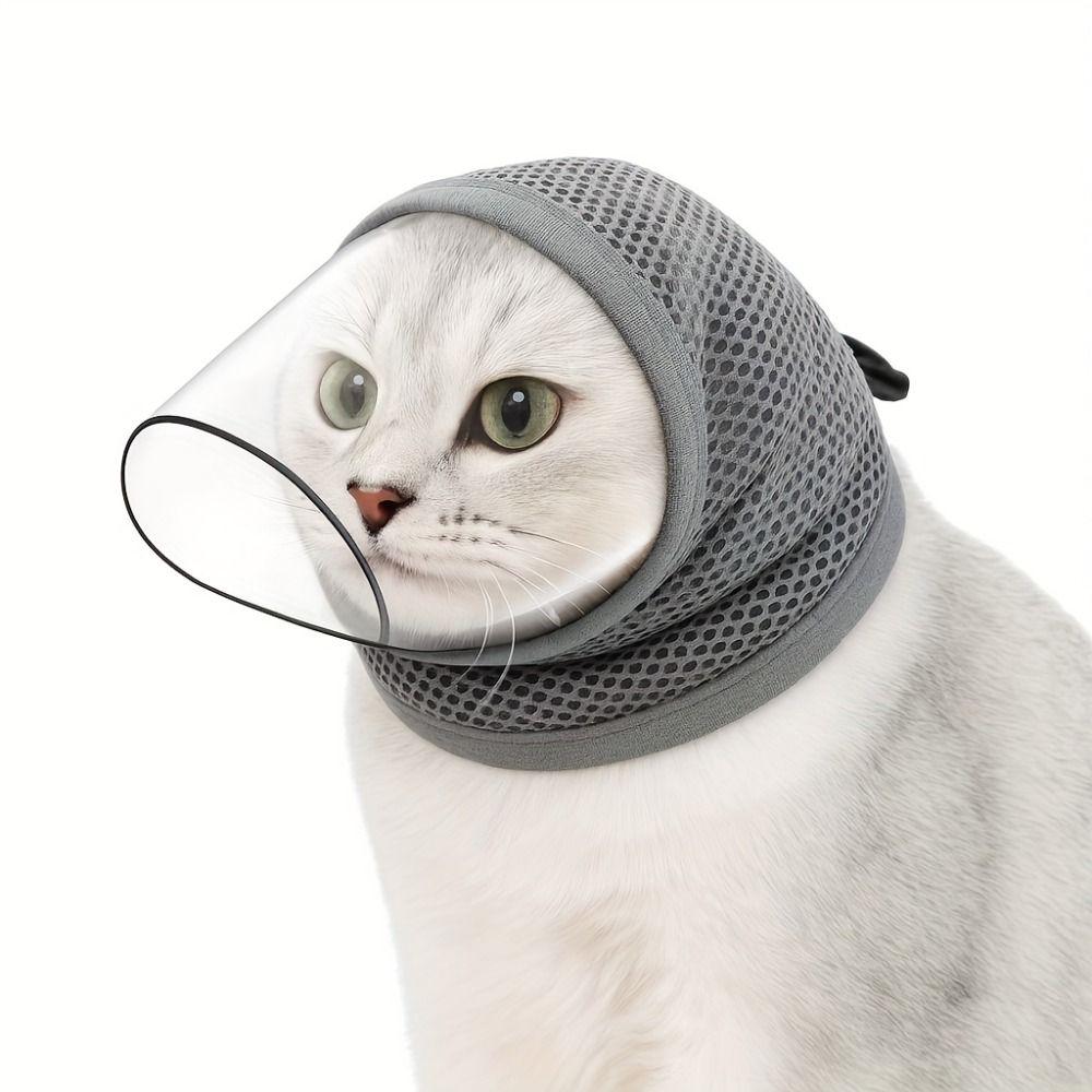 מסכה שקופה למניעת ליקוק עם שרוך מתכוונן כיסוי ראש לחתלתול הגבלת חתול