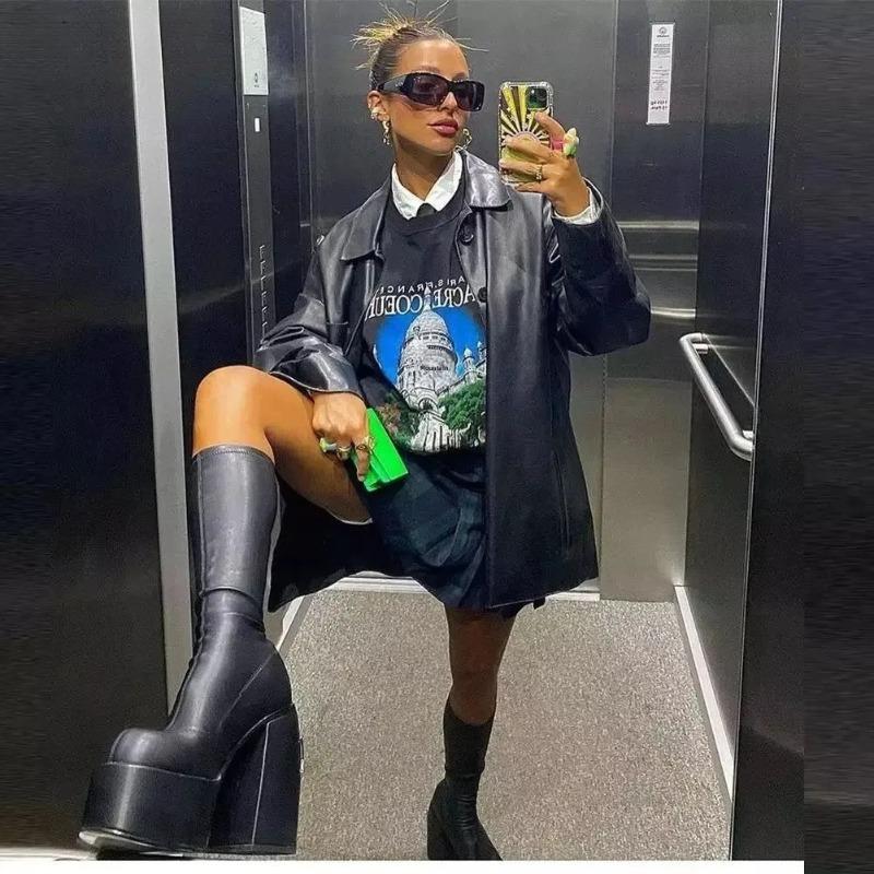 2025 New Large Size Square Toe Long Boots Women Thick Heel over Knee Slim Boot High Tube Knight Boot Women Winter Rubber Sole