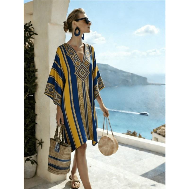 Bohemian ladies new D print seaside vacation fashion casual dress
