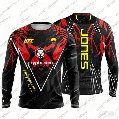 Top Fighters Jon Jones Fighting Event Long Sleeves Tee Autumn_Winter MMA Unrivaled Men Oversized Breathable  T-shirt