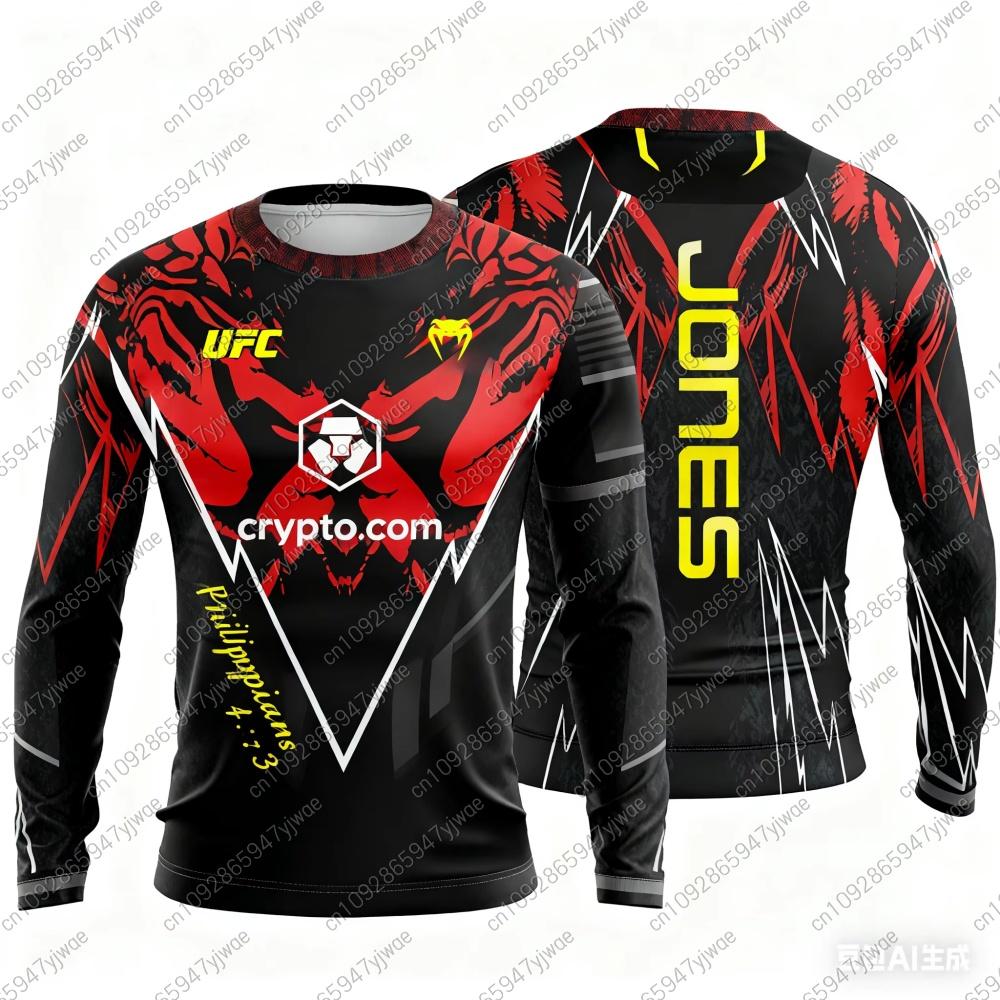 Топ Бойцов Jon Jones Бойцовское Мероприятие Футболка с Длинным Рукавом Осень_Зима ММА Непревзойденный Мужская Оверсайз Дышащая футболка S