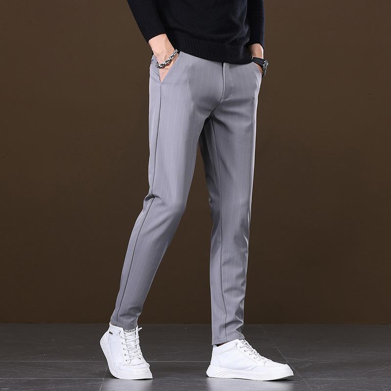 

Весенне-осенние полосатые тонкие повседневные брюки Мужские брюки Слим 31 серый