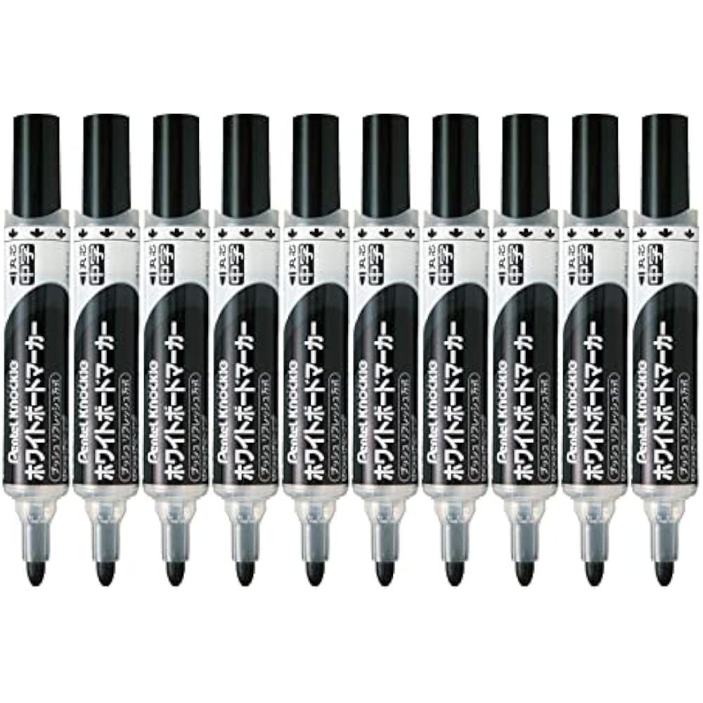 Pentel Whiteboard Marker Knocks, Round Core, Medium, EMWLM-A, Black, 10 Pcs