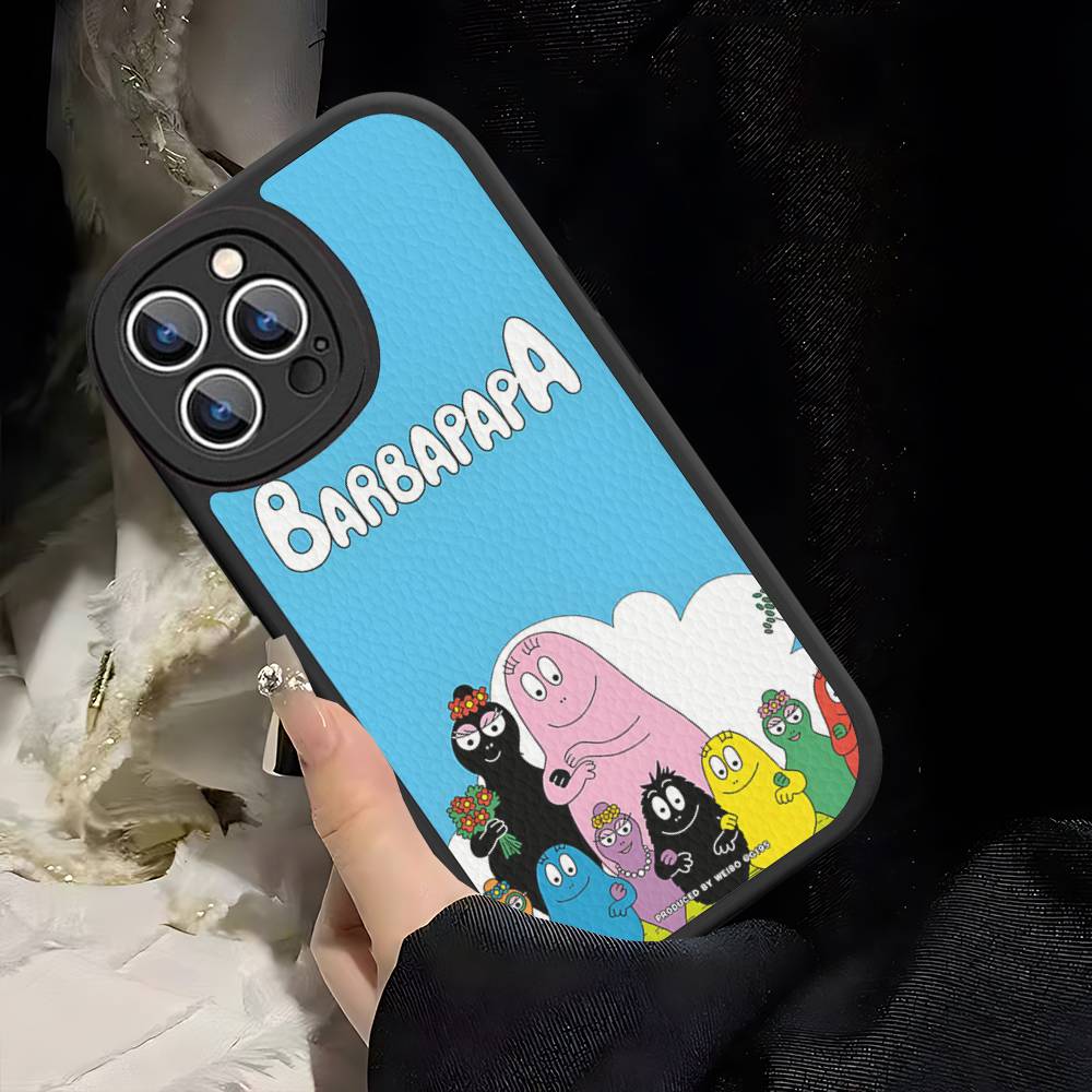 Cartoon Barbapapa Phone Case For IPhone 16 15 14 13 12 11 Pro Max Plus Leather Soft Cover