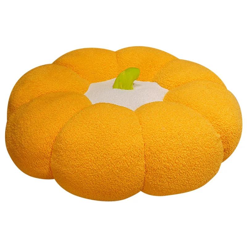 Plush Pumpkin Floor Cushion - Super Thick Tatami Seat Pad with Back Support, Soft Coral Fleece Pouf for Bedroom, Living Room & Bay Window