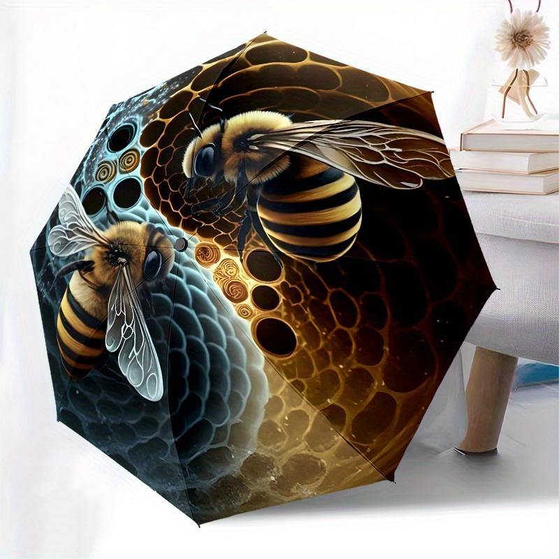 "Yin Yang Honeycomb Bees Wall Clock  Unique Home Decor" Umbrella, Portable 3 Fold Compact Umbrella for Men & Women,S92
