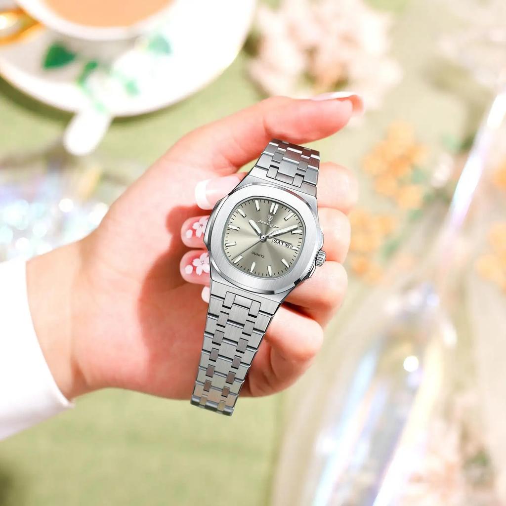 Watch For Woman Luminous Date Week Square Ladies Watch Stainless Steel Quartz Women's Watches Female Reloj