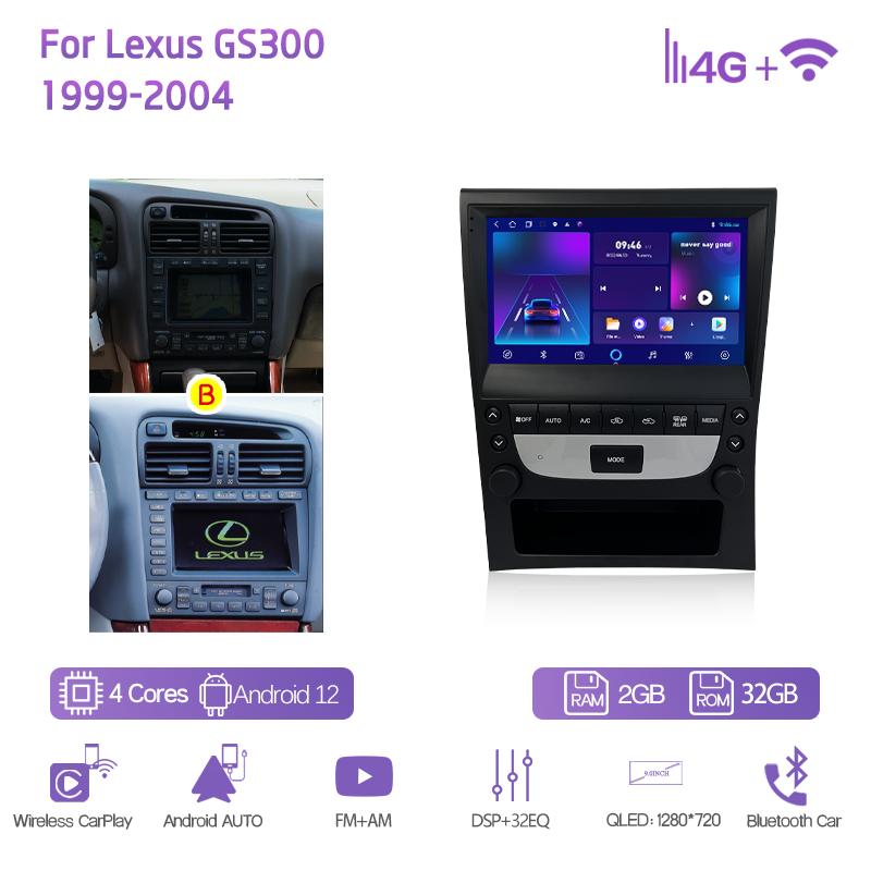 

9.0Inch For Lexus GS300 1999-2004 GPS Navigation Radio Android12 8+128G 8Core CarPlay 4G 360 Camera Car Multimedia Video Player
