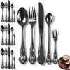 Vintage 20Pcs Black Tableware Set Stainless Steel Cutlery Knife Cake Fork Ice Spoon Dinnerware Kitchen Party Flatware Set