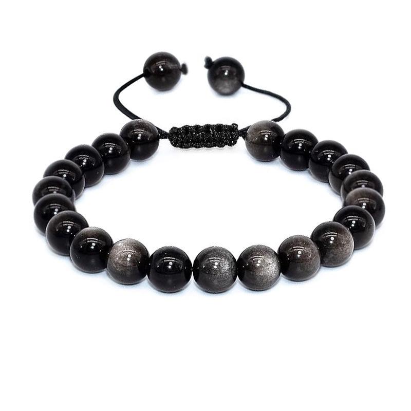 Unisex Verstellbares Armband aus natürlichem Achat & Bergkristall mit 8mm Perlen