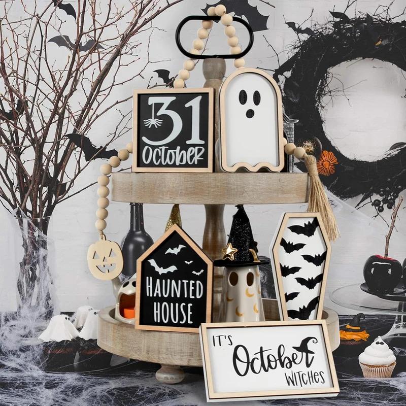 Halloween Decoration Set, Silly Decorations, Includes Bats, Coffins, Haunted Houses, Ghosts, Witch Decorations, 6 Pieces per Set