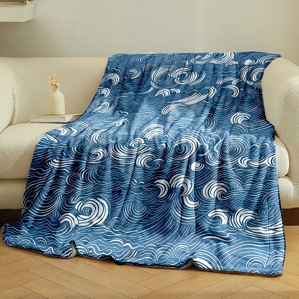 Blue Ocean Wave Pattern Blanket Design print blanket soft and cozy perfect for the living room bed sofa or a nap,gift
