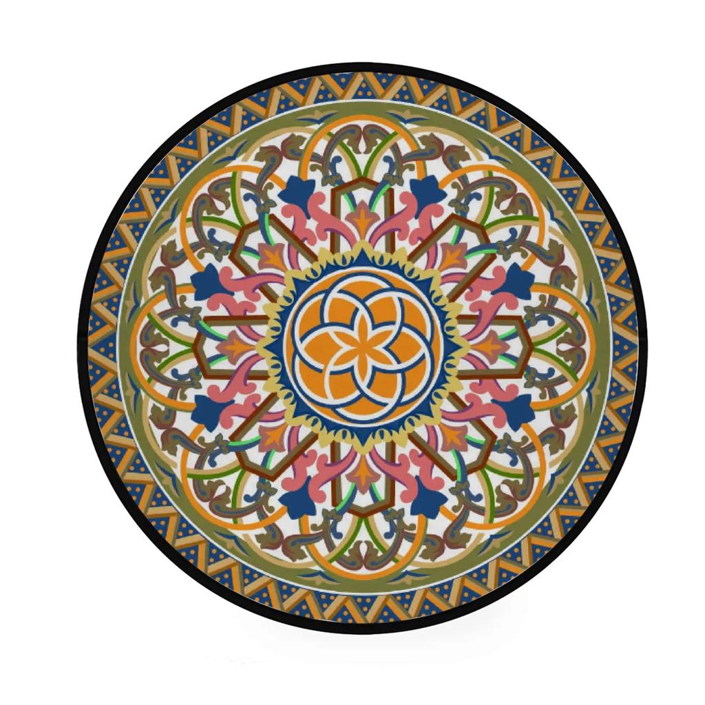 Abstraktní Boho Květinová Mandala Kulatý Koberec Exotický Květinový Kruh Koberec do Obývacího Pokojí Měkká Protiskluzová Podložka do Dětského Pokojí Vstupní Podlahová Rohož