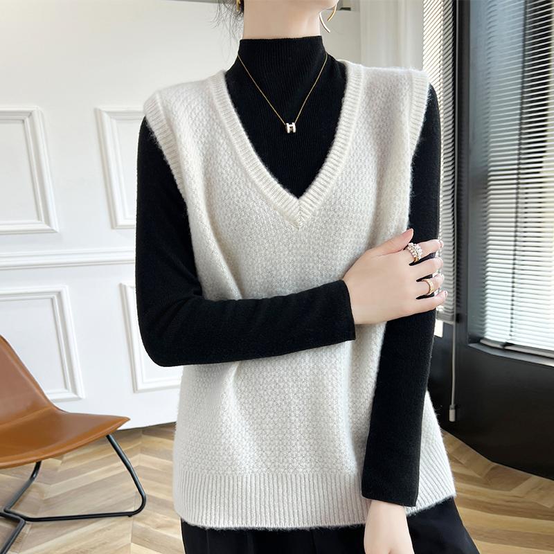 Women's Cashmere Vest Qinghe Cashmere 30% Cashmere 70% Wool Autumn and Winter Cashmere Vest Soft and Warm