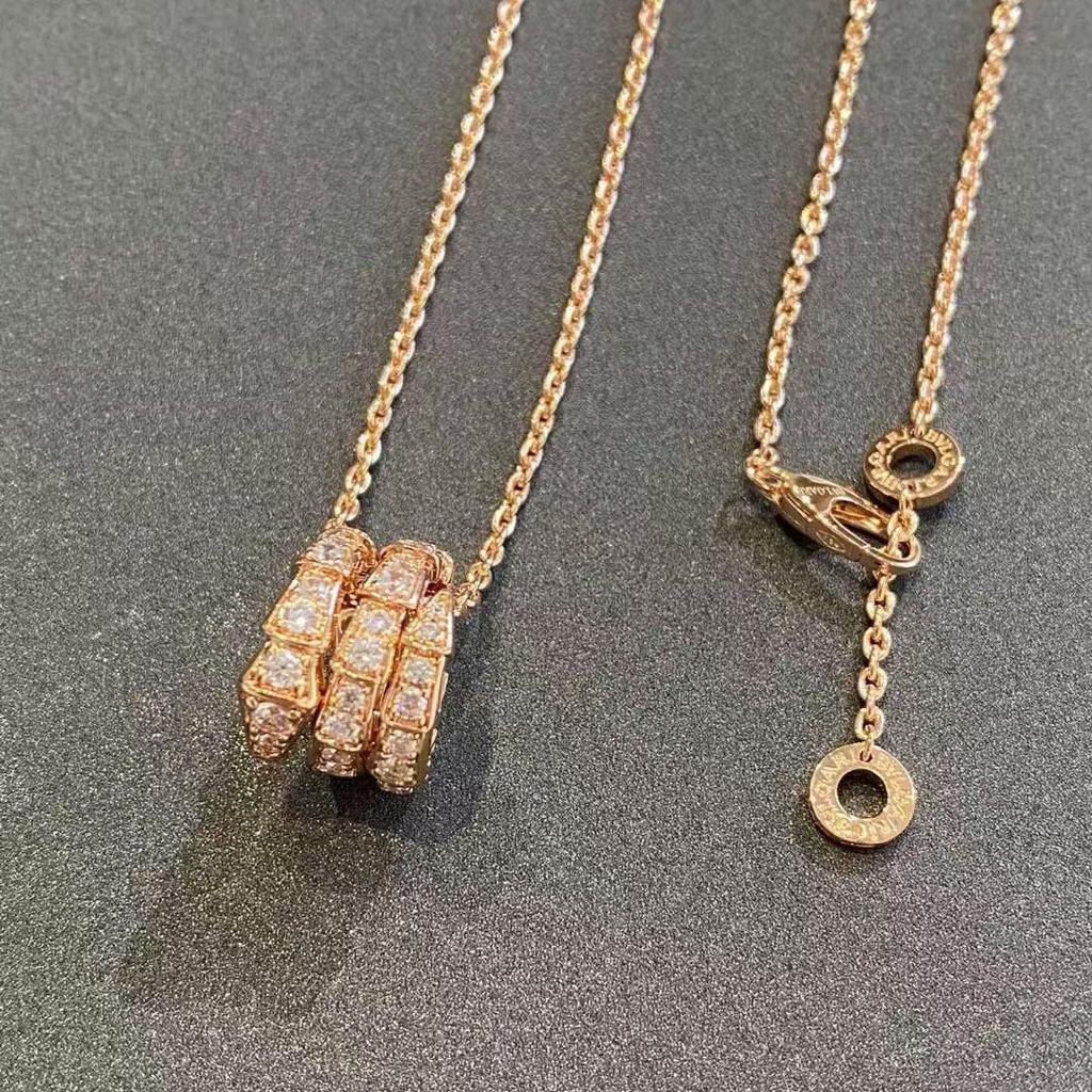 18K Rose Gold Plated Sterling Silver Triple Circle Snake Necklace with Diamond Accents – Women's Luxury Clavicle Jewelry