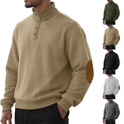 New Men's Jacquard Stand-Collar Small Check Sweatshirt Knitted Pullover Casual Henley Sweatshirt