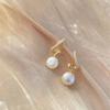 Twisted Hoop Earrings with Embedded Rhinestones and Hanging Pearl Dangle Minimalist Design Lightweight Metal Alloy Jewelry for Women