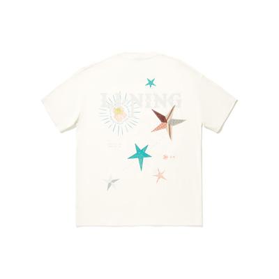 Li Ning Reignite Series Star Print Round Neck Casual Short Sleeve T-Shirt Unisex Tops Off-White AHSU245-1