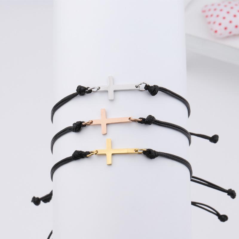 10pcs Handmade Stainless Steel Cross Charm Bracelet Men Braid Adjustable Lucky String Bracelets for Women Jewelry Gift