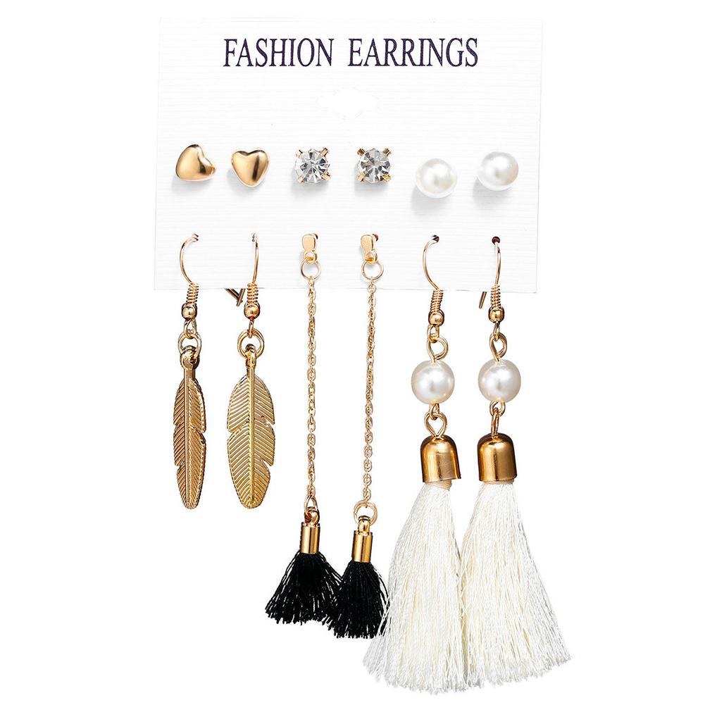 6 pairs Women Fashionable Bohemian Tassels Romantic Earrings Flower Pattern Earrings