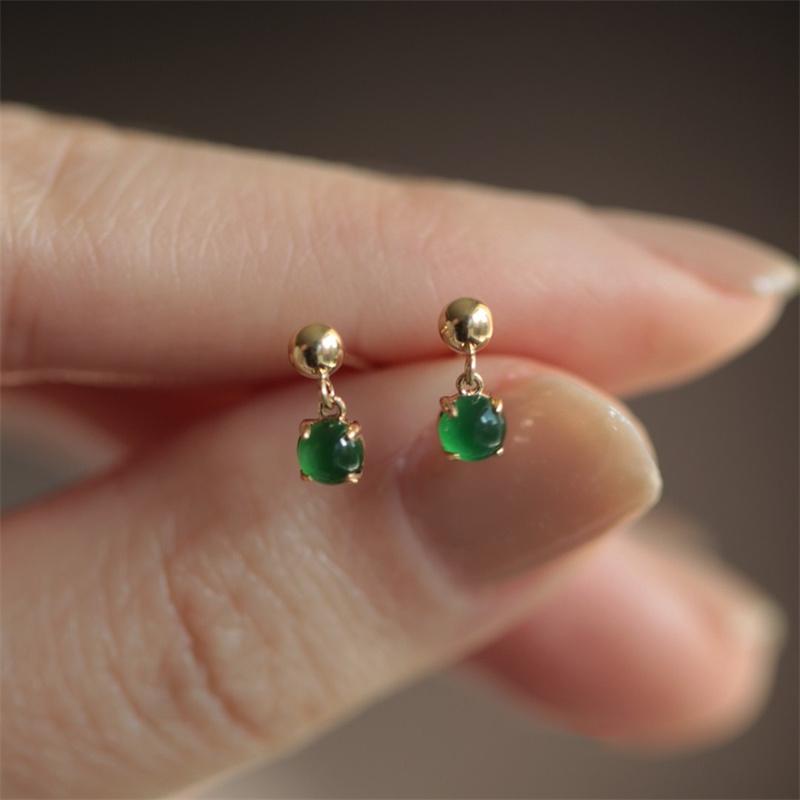 

925 Sterling Silver Plating 14K Gold Vintage Green Bead Pendant Earrings for Women Party Wedding Silver Earrings Fine Jewelry Gi Silver