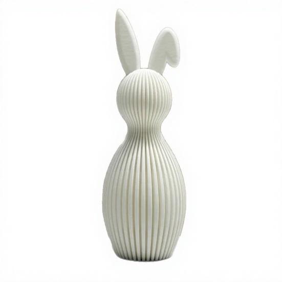 

Bunny Figurine 3D Printed Ribbed Texture Rabbit Statue with Folded Ear Design for Home Tabletop Bookshelf Decoration білий