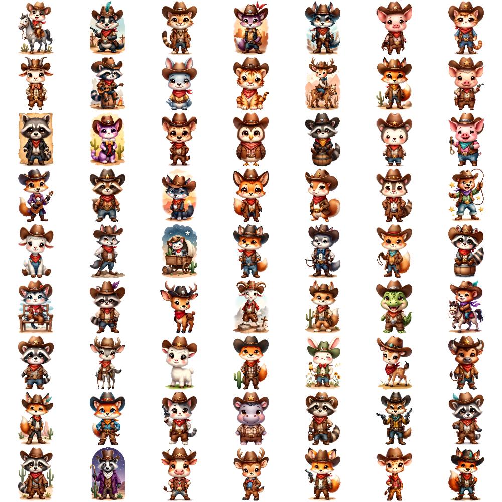 63pcs Temporary Tattoo Cute Illustrations Temporary Tattoo Stickers Cowboy Animals Waterproof Long-lasting Body Stickers For