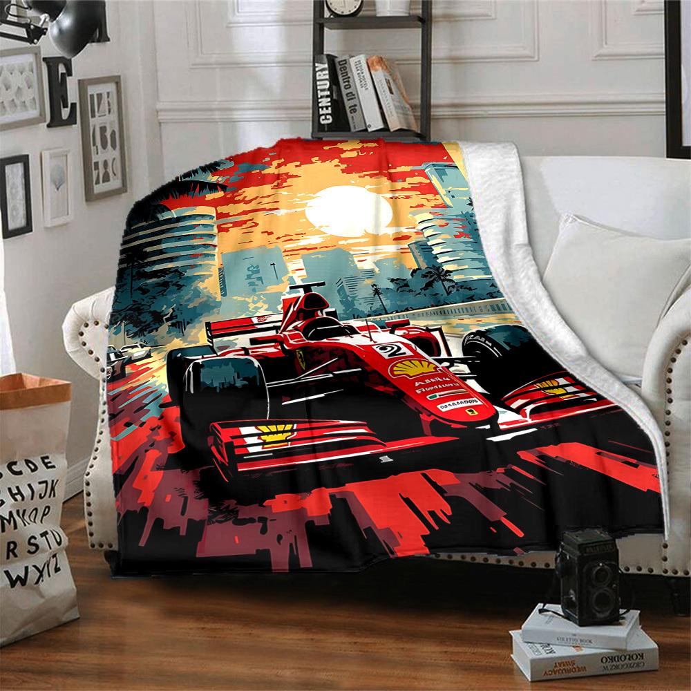 1pc Racing Car Blanket Lightweight Flannel Blanket Throw Blanket For Sofa, Bed, Travel, Camping, Livingroom, Office, Couch