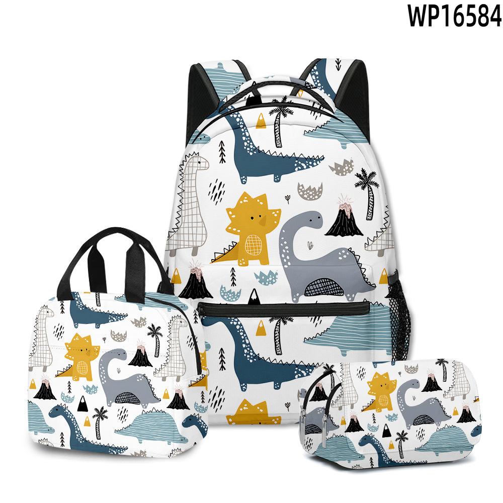 Classic Novelty Peculiar Cool Dinosaur 3D Printed 3pcs/Set Student School Bags Laptop Daypack Backpack Lunch Bag Pencil Case