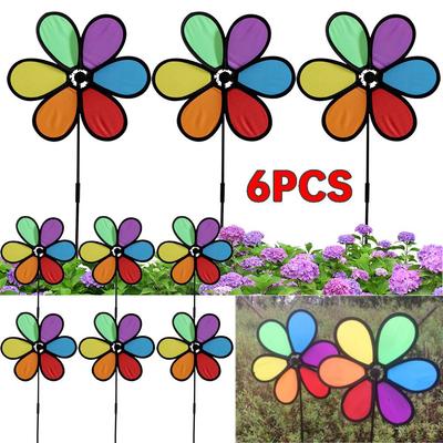 6pc Flower Wind Spinner Garden Yard Decoration 52cm Colorful Lawn Pinwheel Garden Windmill Standing Pinwheel Wind Stakes Spinner