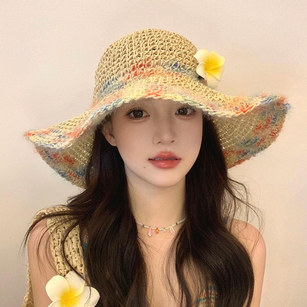 Women Summer Beach Sun Hat Large Brim & Colorful Woven Beach Sun Hats for Summer Beach Fishing Hiking