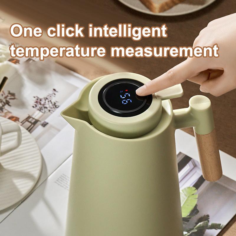 1000Ml Thermos Bottle Nordic Thermos For Hot Water Intelligent Water Heater Kettle Jug Bottle Vacuum Flask Wooden Handle