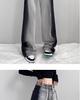 Women's High-Waist Black & Gray Wide-Leg Jeans - Personalized Summer Casual, Slimming, All-Match, Floor-Length Design.