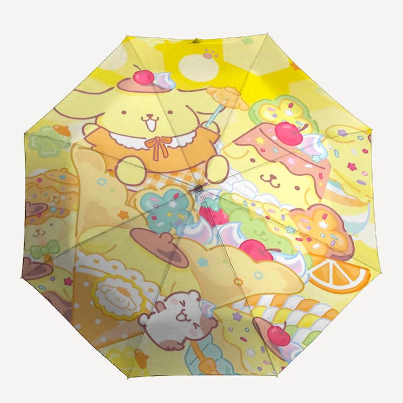 1pc PomPom Purin Automatic Folding Umbrella - Portable 3-Fold Design with 8-Bone Iron Frame for Outdoor Use, Perfect Gift for Fans, Travelers, and Dai