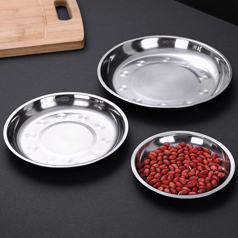 Stainless Steel Round Dinner Plate Tray - Versatile for Tableware, BBQ, Deep & Flat Dishes