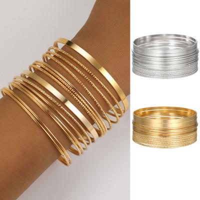 Vintage Irregular Bracelet Set Gold Exaggerated Glossy Zinc Alloy Bangle Jewelry Gift for Women Girls