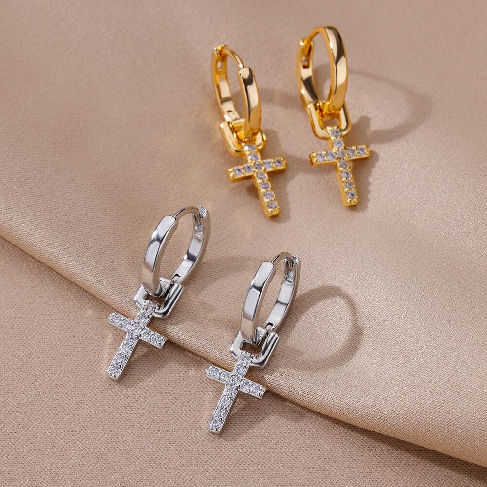 Stainless Steel Zircon Cross Dangle Earrings For Women Girls Cross Earring  Trending Couple Wedding Aesthetic Jewelry  Gifts