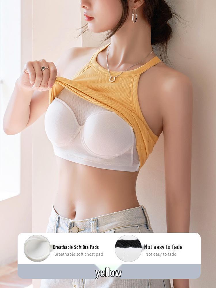 

Women s White Backless Tank: Built-in Bra Pads, Versatile and Slimming Yoga Vest Extra Large жёлтый