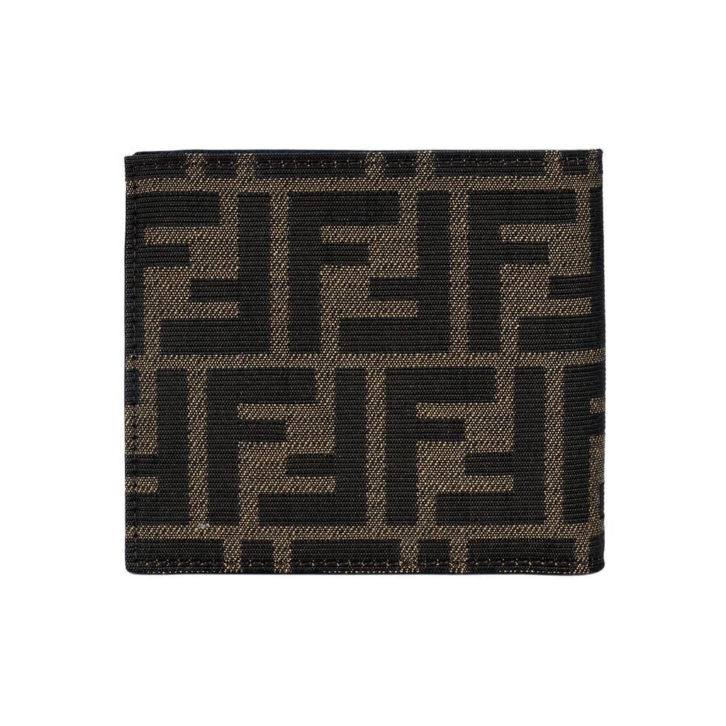 Fendi Ff Logo Monogram Double Fold Design Jacquard Fabric With Leather Wallet Men Wallet Brown 7M0169ALWKF0L3T