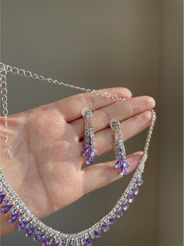 Strass Tropfen Quasten Ohrringe & Halskette Set - Luxuriöse High-End Schlüsselbeinkette für Frauen